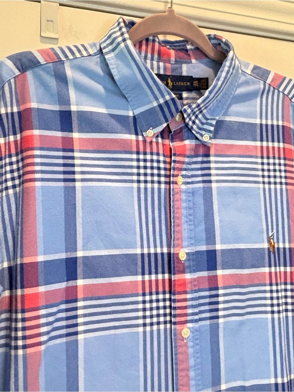 Polo Ralph Lauren Classic Fit Shirt Men XXL Long Sleeve Plaid Blue Button Down